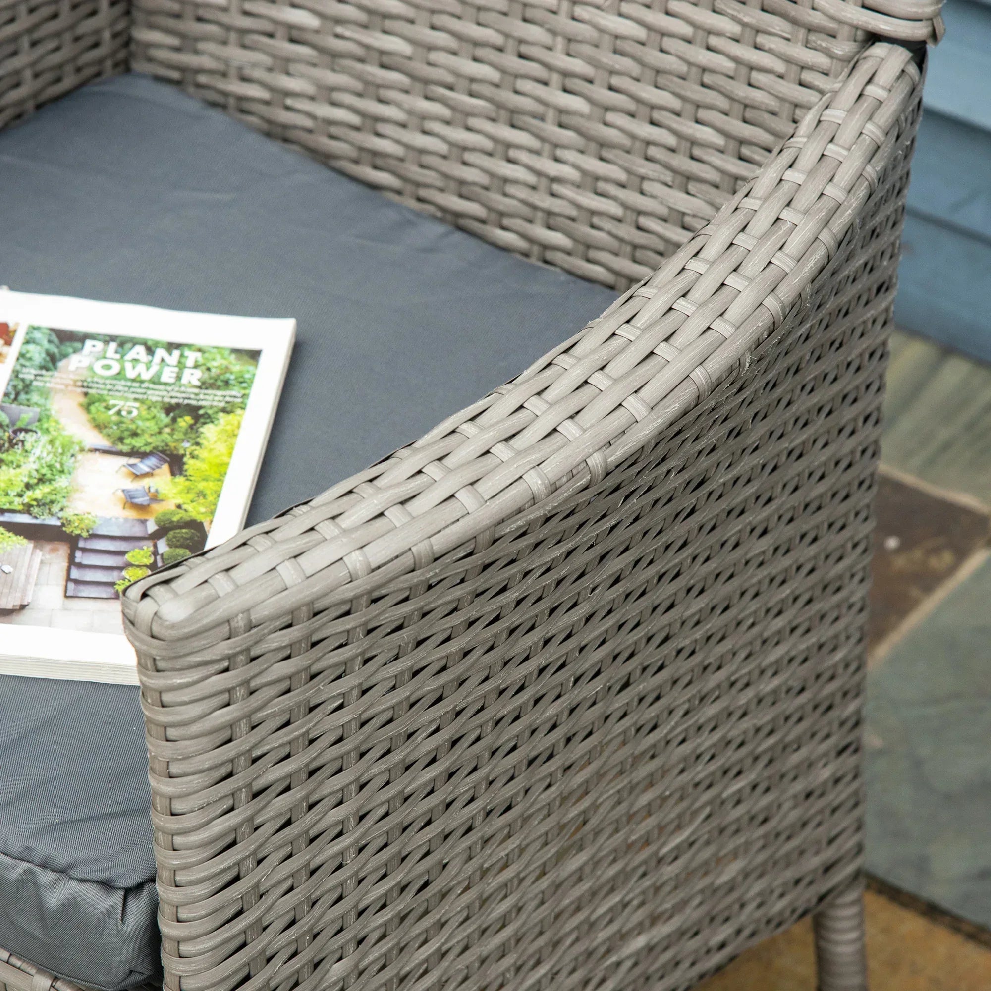 Set of Four Rattan Armchairs, with Cushions - Grey - Bobobiy