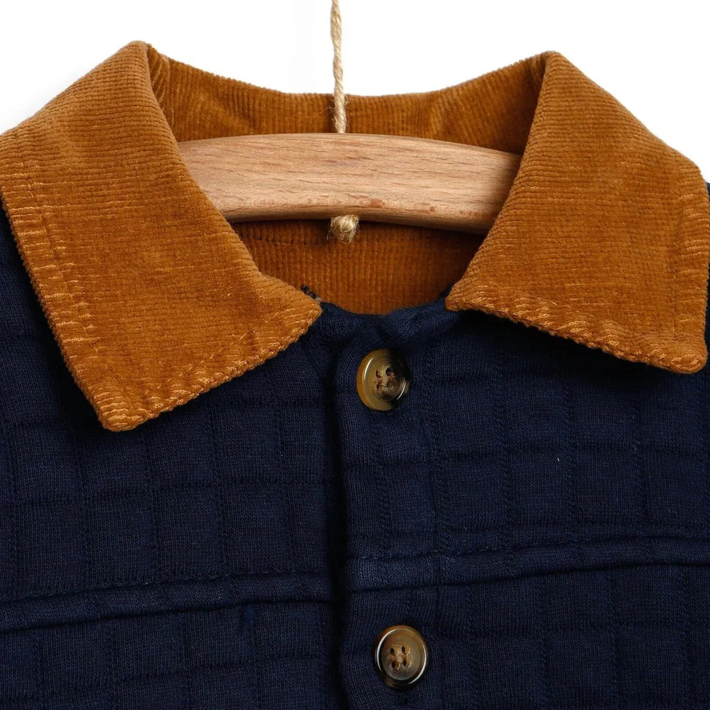 Tuffy Quilted Cardigan - Navy Blue - Bobobiy