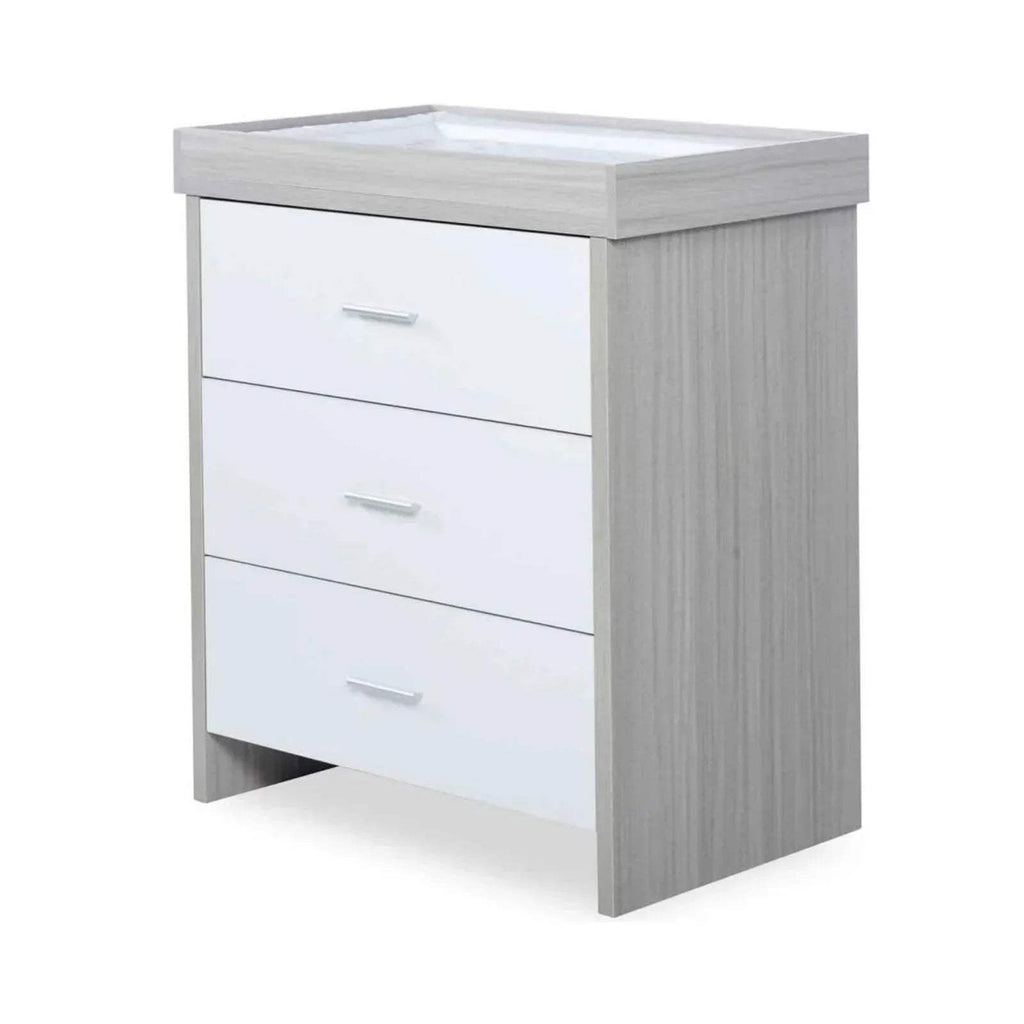 Ash grey and white under-drawer cabinet with three drawers and bar handles