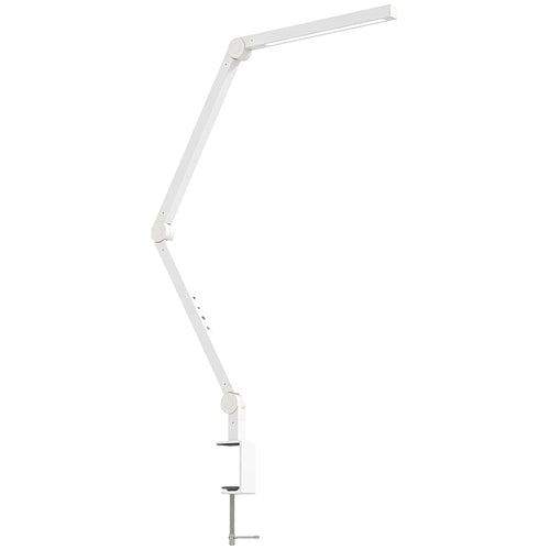 White LED desk lamp with swing arm and clamp base