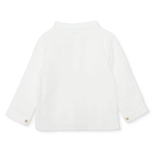 HelloBaby Boys Shirt Buttoned Little Sailor Mandarin Collar Long Sleeve - Ecru