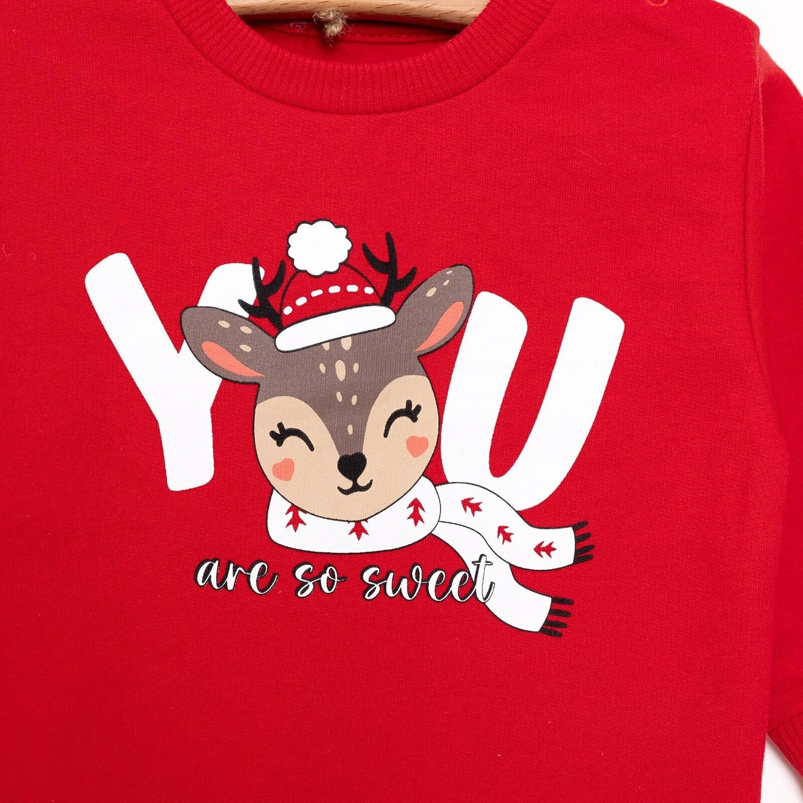 HelloBaby Christmas Baby Girl Low Raised Deer Printed Sweatshirt - Red