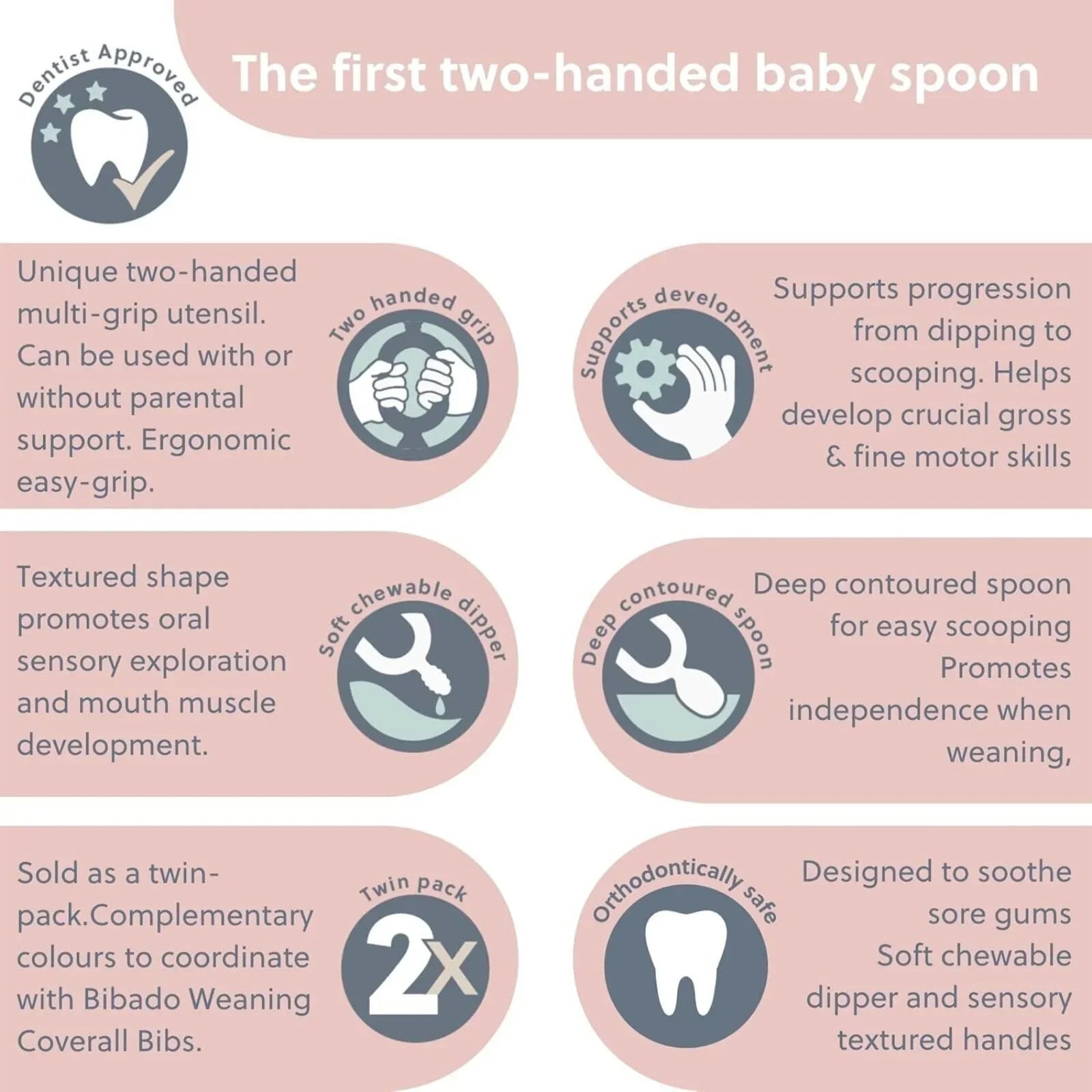 Bibado Dippit Baby Weaning Spoons 6+ months Pack of 2 - Fawn
