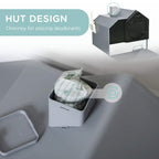 Grey hooded cat litter box showing top deodorant holder chimney and inner compartment bin.