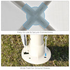 White gazebo ground stake base with wide feet and connector joint for setup
