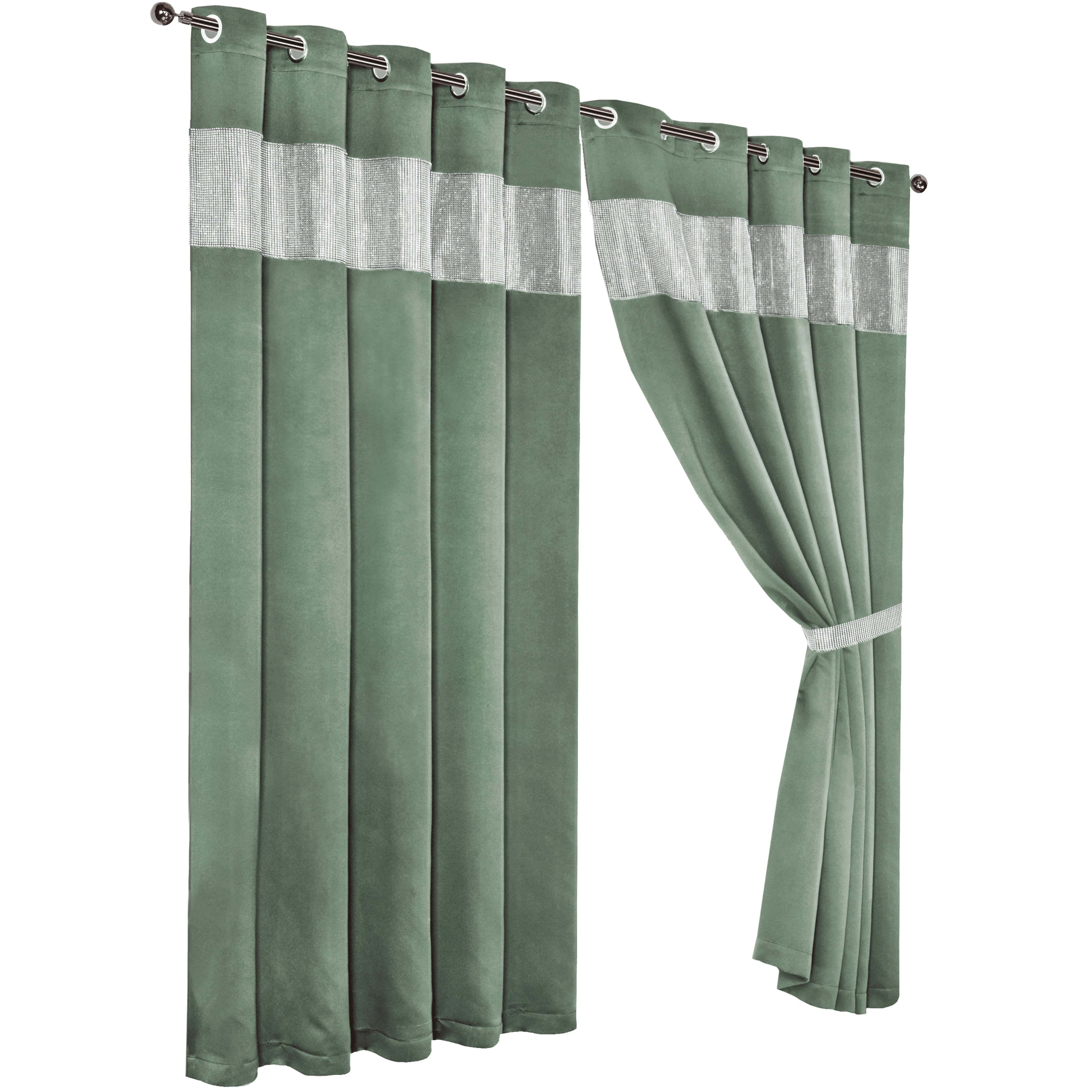 Diamante Sage Green Blackout Eyelet Curtains with Tie Backs Blackout Thermal Ring Top Window Dressings
