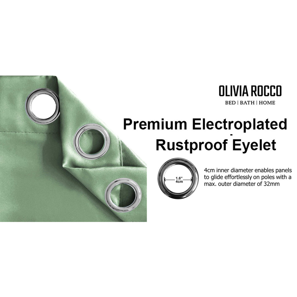 Diamante Sage Green Blackout Eyelet Curtains with Tie Backs Blackout Thermal Ring Top Window Dressings