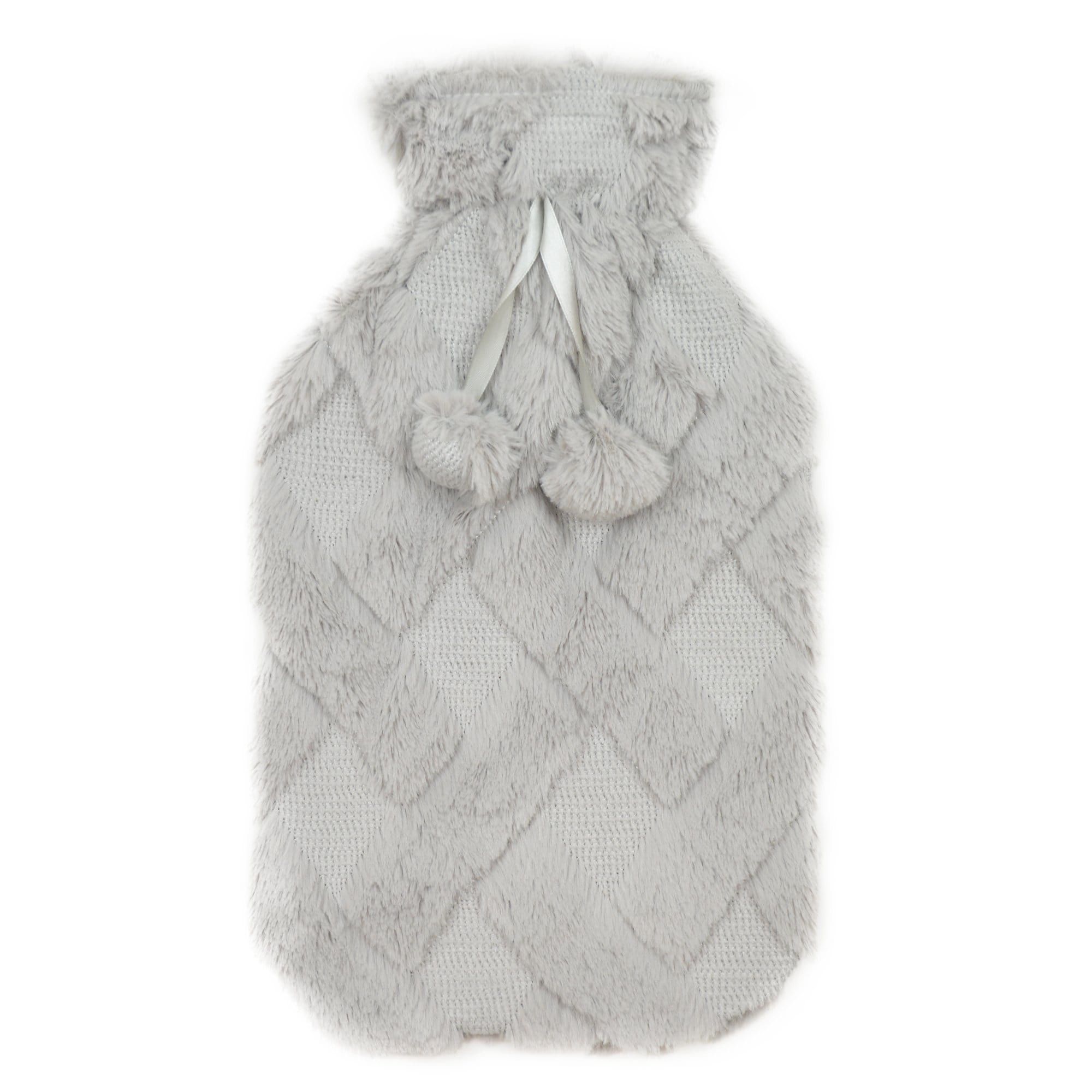 Diamond Fleece Plush Hot Water Bottle 2L with Pom Poms for Ultimate Warmth and Comfort Natural Rubber UK Safe Tested Ideal Gift for Adults Kids