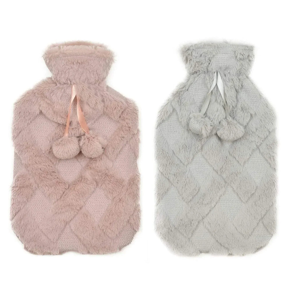 diamond-fleece-plush-hot-water-bottle-2l-with-pom-poms-for-ultimate-warmth-and-comfort-natural-rubber-uk-safe-tested-ideal-gift-for-adults-kids-by-olivia-rocco-hot-water-bottle-643622 - Bobobiy