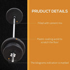 Black barbell plates shown with end sleeve and central adjustment pin