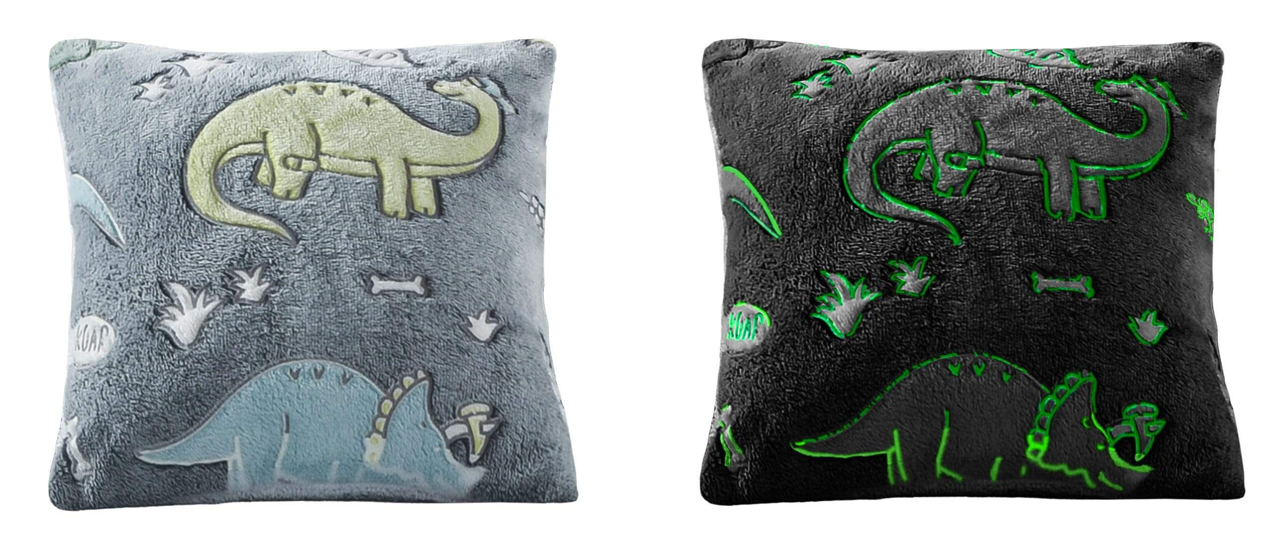 Dinosaur Glow In The Dark Teddy Fleece Bedding Set with Bed Throw and Cushion Prehistoric Design for Kids Available in Single and Double Sizes