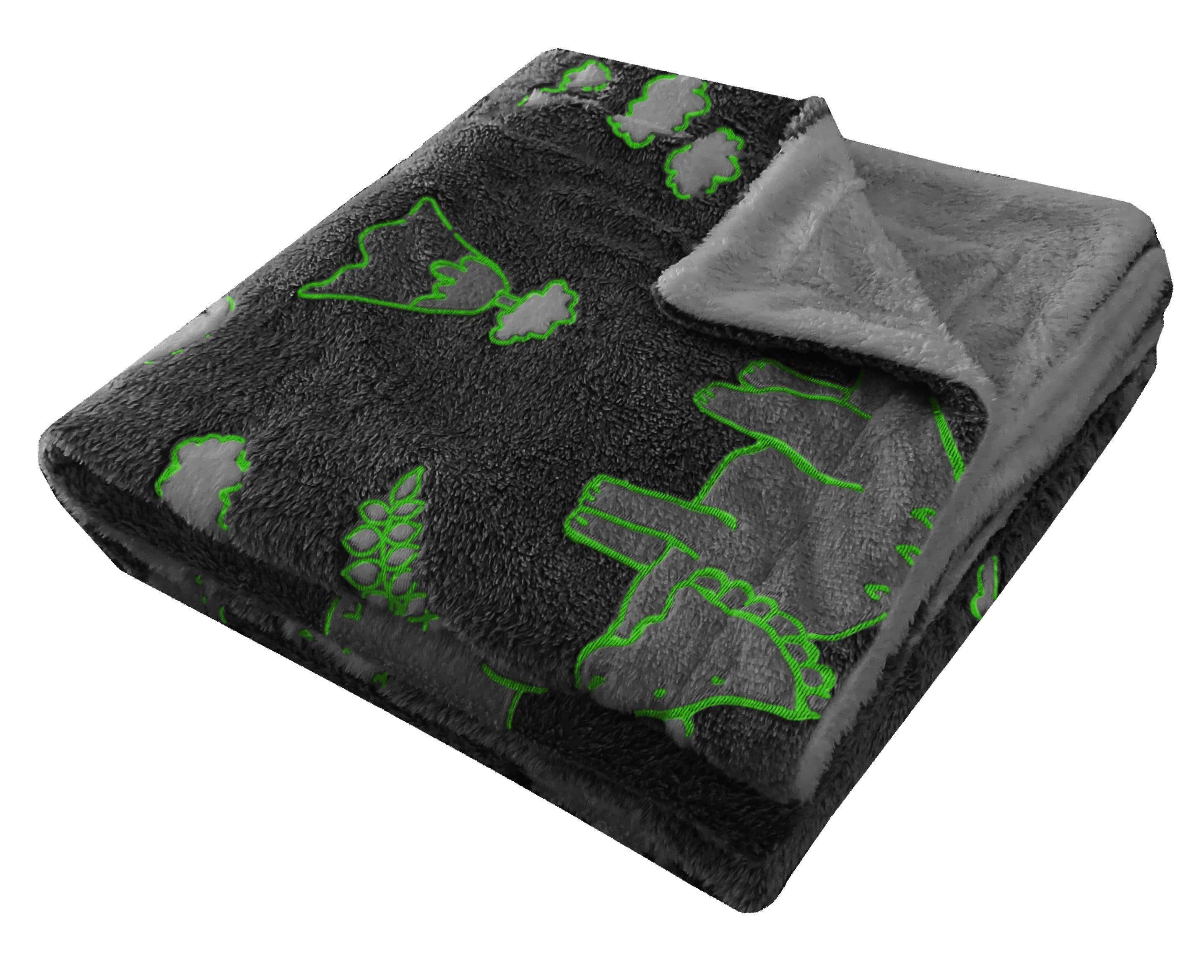 Dinosaur Glow In The Dark Teddy Fleece Bedding Set with Bed Throw and Cushion Prehistoric Design for Kids Available in Single and Double Sizes