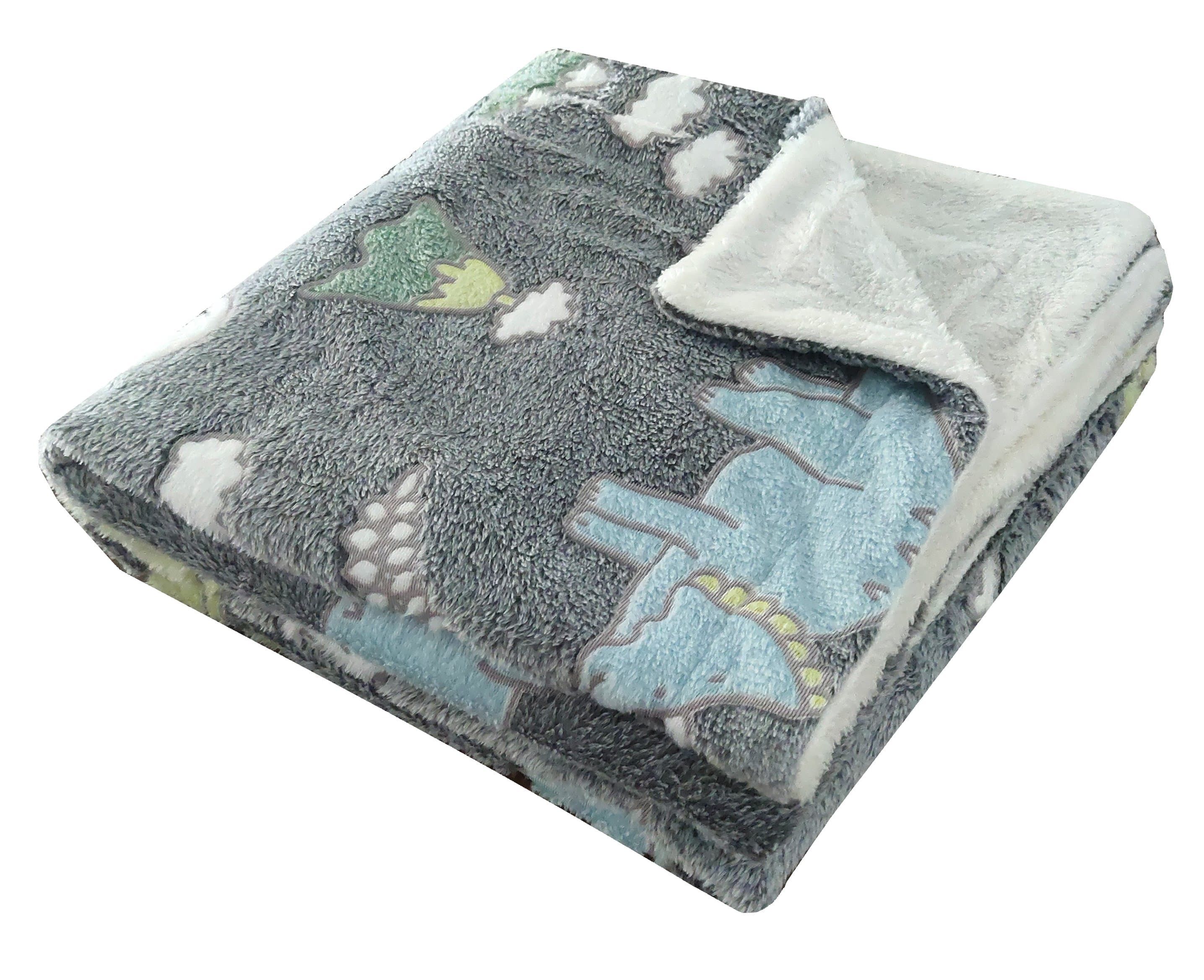 Dinosaur Glow In The Dark Teddy Fleece Bedding Set with Bed Throw and Cushion Prehistoric Design for Kids Available in Single and Double Sizes