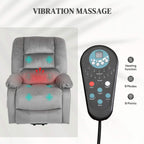 Grey massage armchair with remote control and vibrating back panels