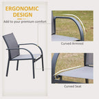 Charcoal grey patio arm chair with curved armrests and supportive seat