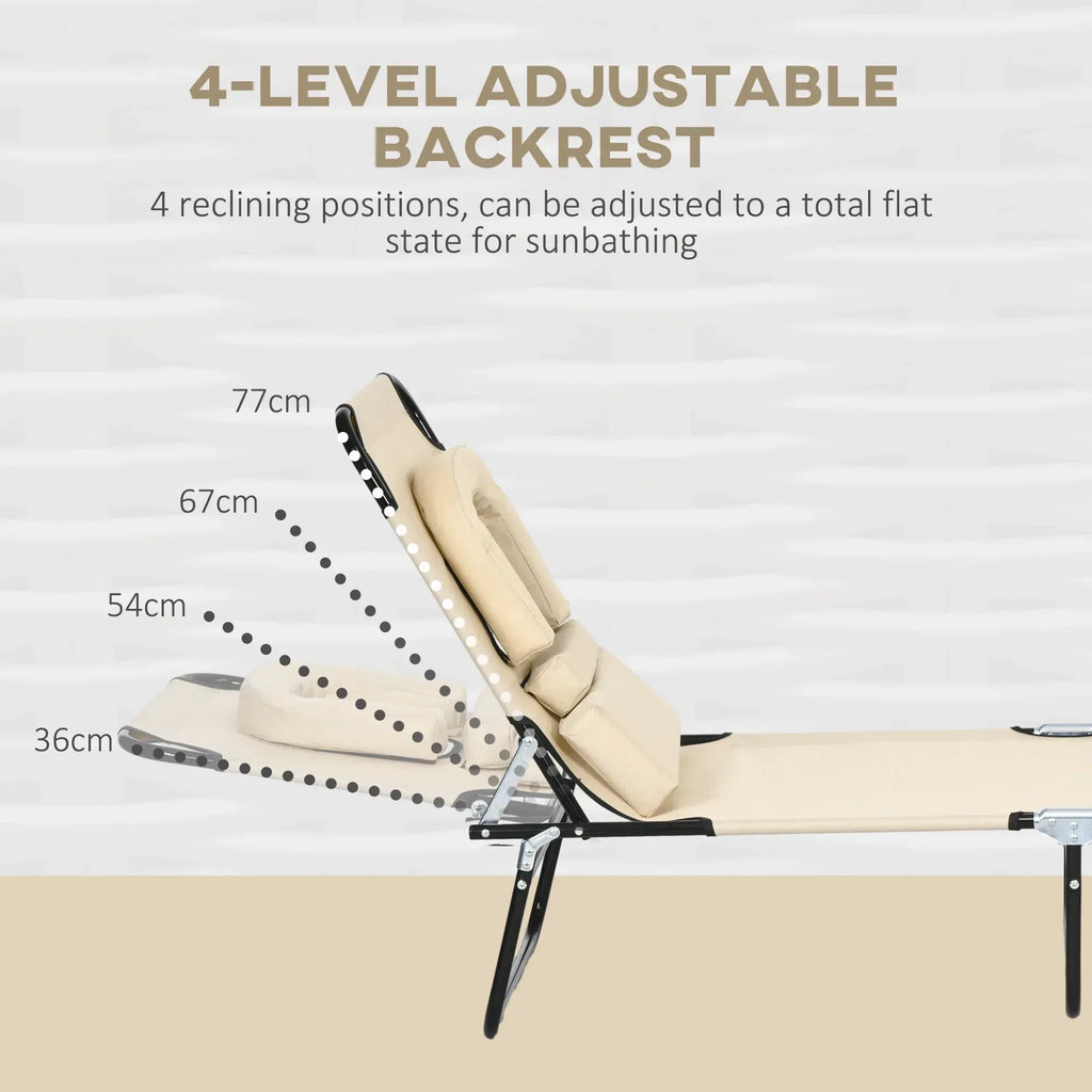 Folding Sun Loungers Set of 2 with Face Hole, 4-Position Adjustable Backrest Garden Recliner Chairs Sunbeds, Outdoor Lounge Chairs with 600 D Oxford Cloth Seat, Pillow for Beach, Sand - Bobobiy