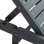 Grey wooden sun lounger support and slatted frame detail with screws