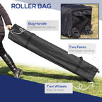 Black wheeled roller carry bag for folding gazebo, with carry handle and strap details