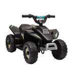 Black kids electric ride-on car with four large wheels, front guard, and handlebar