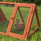 Orange wooden hutch door frame with wire mesh side panels