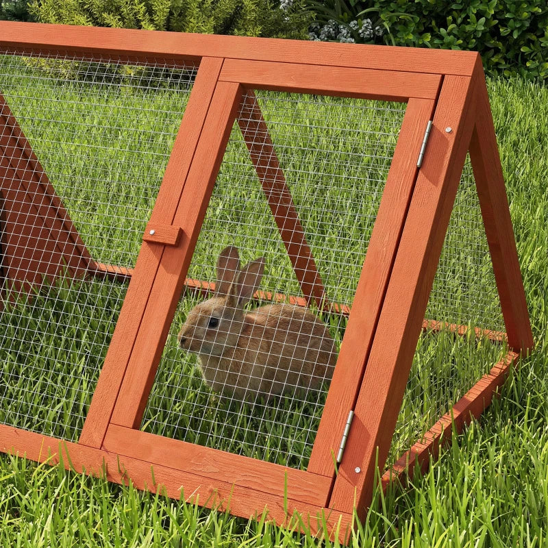 Orange wooden hutch door frame with wire mesh side panels