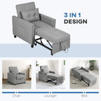 Light grey single chair bed with three-position back and fold-out bed base