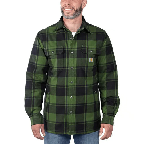 Carhartt 105939 Relaxed Fit Heavyweight Flannel Sherpa-Lined Shirt Jacket Red 2XL - Bobobiy