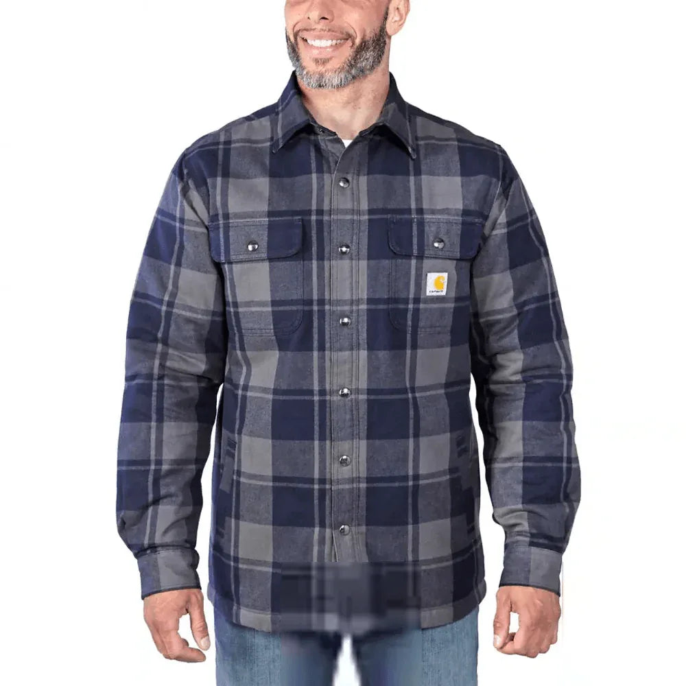 Carhartt 105939 Relaxed Fit Heavyweight Flannel Sherpa-Lined Shirt Jacket Red 2XL - Bobobiy