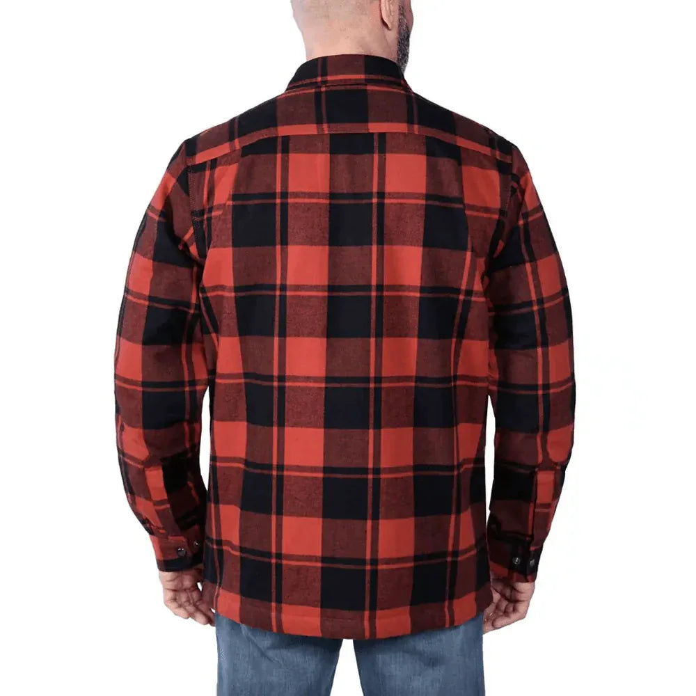 Carhartt 105939 Relaxed Fit Heavyweight Flannel Sherpa-Lined Shirt Jacket Red Ochre Small - Bobobiy