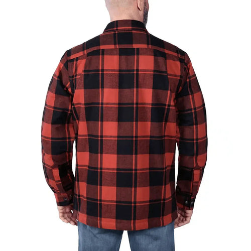 Carhartt 105939 Relaxed Fit Heavyweight Flannel Sherpa-Lined Shirt Jacket Red Ochre Small - Bobobiy