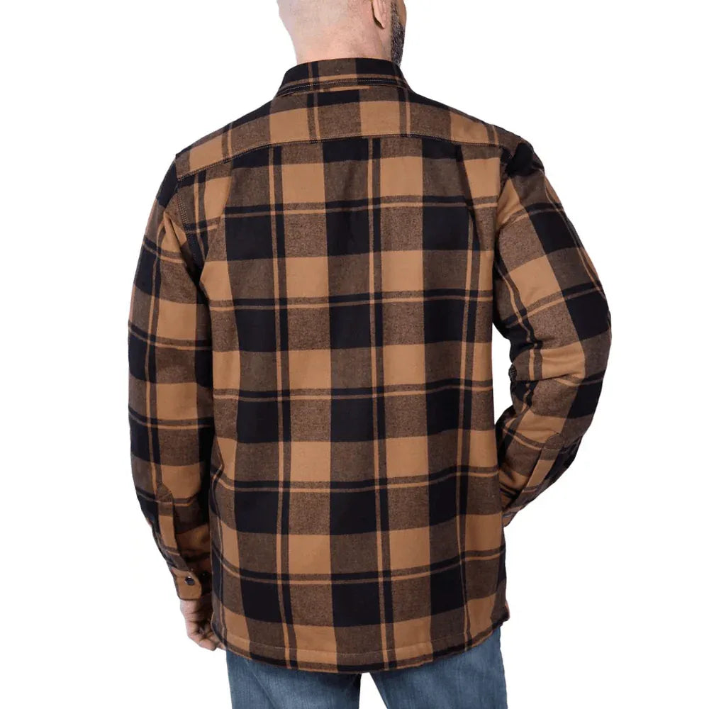 Carhartt 105939 Relaxed Fit Heavyweight Flannel Sherpa-Lined Shirt Jacket Red 2XL - Bobobiy