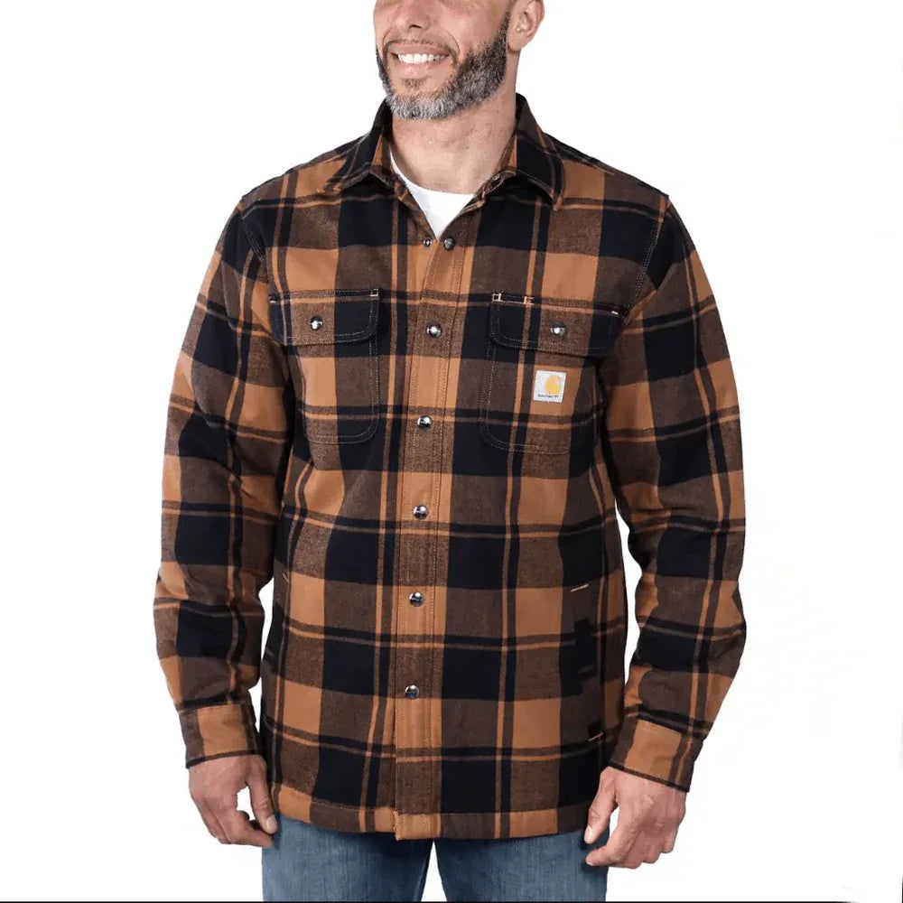 Carhartt 105939 Relaxed Fit Heavyweight Flannel Sherpa-Lined Shirt Jacket Red 2XL - Bobobiy