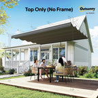 Dark grey top-only pergola canopy fabric over a backyard deck