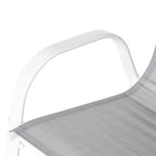 Grey mesh chair seat with white curved arm and armrest support