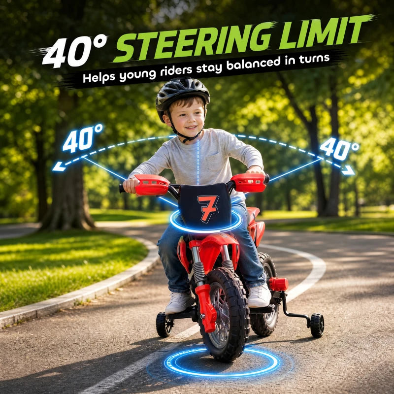 Red kids electric motorbike with wide tires and blue under-wheel light effect