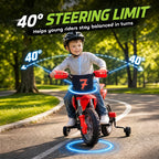 Red kids electric motorbike with wide tires and blue under-wheel light effect