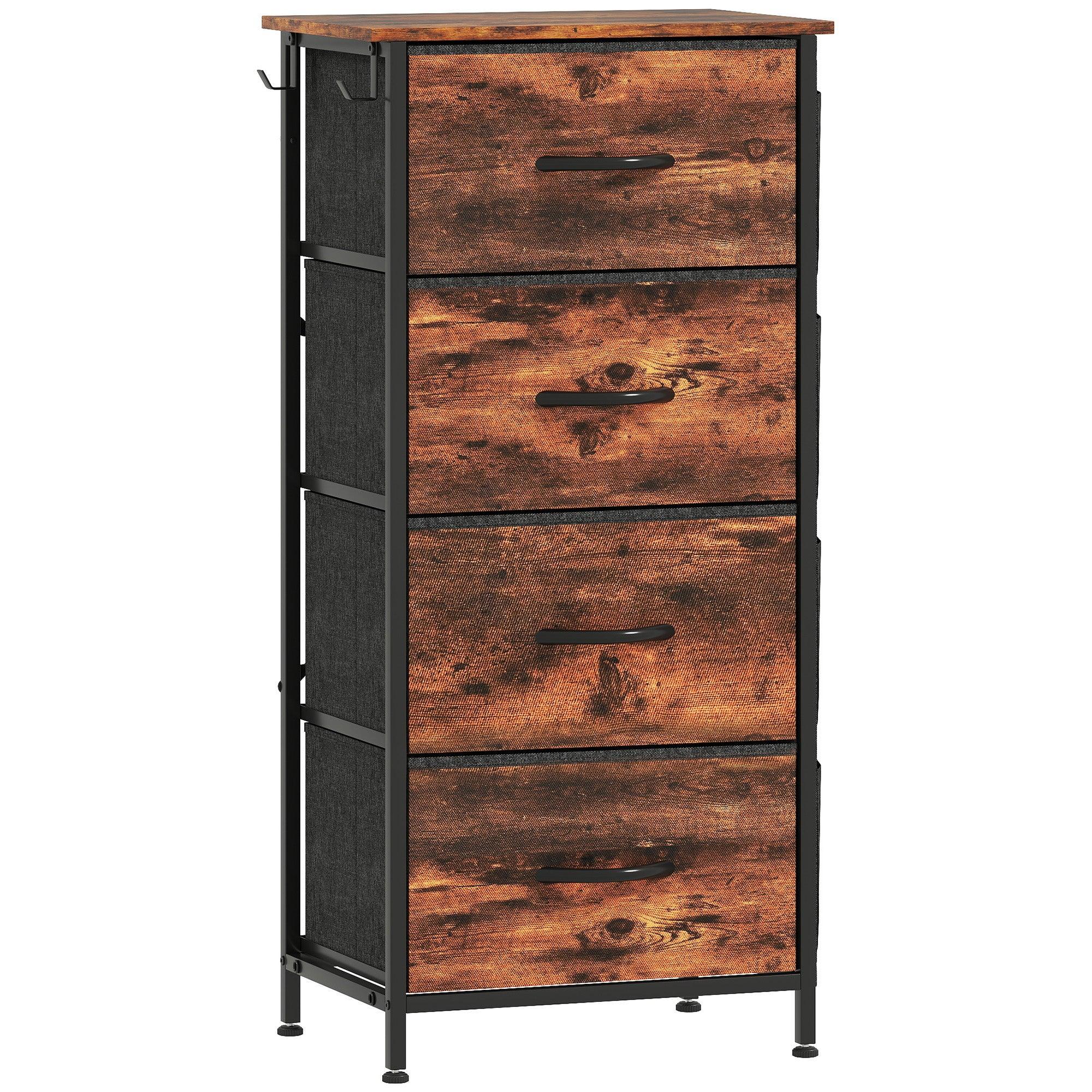 Chest of Four Fabric Drawers - Rustic Brown - Bobobiy
