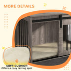 Dog crate furniture with soft removable cushion and front bar sides