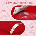 Red elevated pet bed surface being wiped clean with a cloth