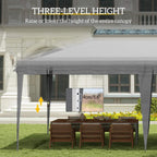 Grey pop-up gazebo canopy tent with height-adjustment feature on support legs