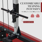 Black cable crossover power rack with adjustable weight bar system for side intensity training