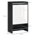 Shoe cabinet with glossy white doors and open shelves, dark grey frame