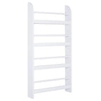 White 4-tier wall-mounted bookshelf with open shelves for books and storage