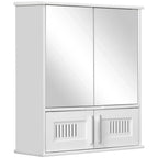 White wall-mounted bathroom mirror cabinet with double doors and central vertical handle