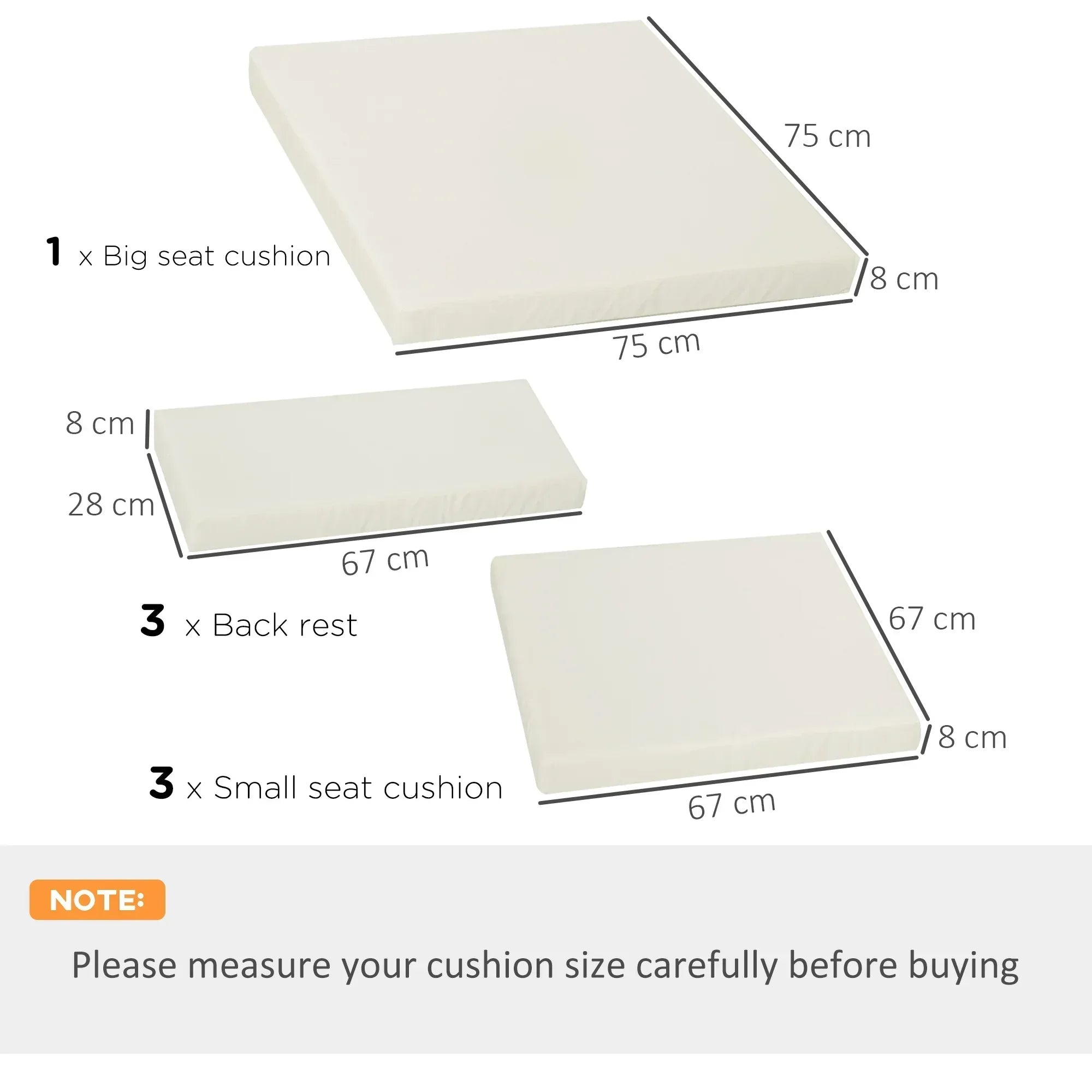 Outdoor Cushion Pad Set for Rattan Furniture, 7 Piece Garden Furniture Cushions ONLY, Cream - Bobobiy