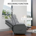 Grey PU leather recliner chair with retractable footrest and reclined seating position