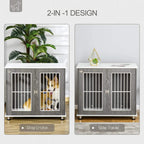 Grey wooden 2-in-1 dog crate side table with double white-bar doors