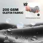 Dark grey olefin-style cushion fabric with visible water droplets on textured surface