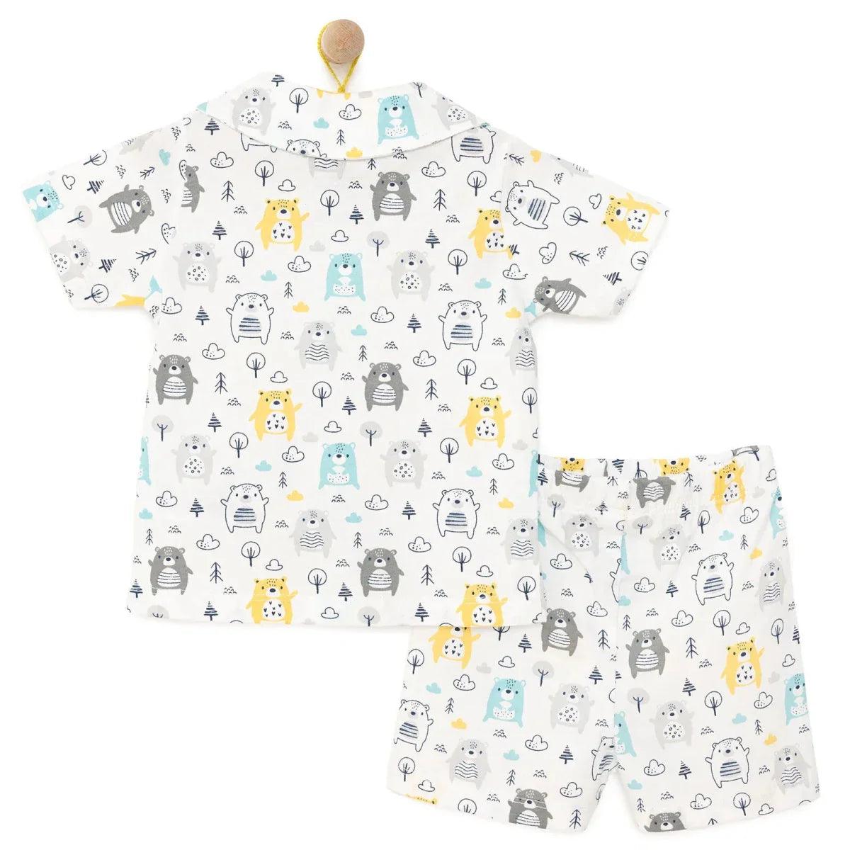 HelloBaby Boys Short Sleeve Pyjamas Set Animal with Buttons Shirt Collar Short Leg Short Sleeve - Ecru