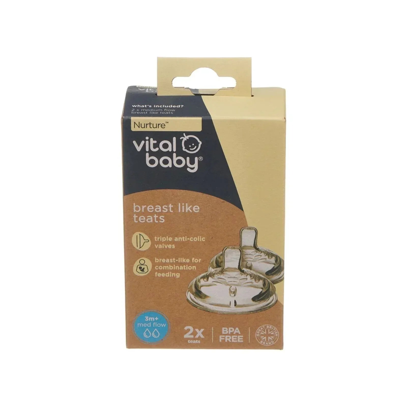 Vital Baby Nurture Breast Like Teats Medium Flow Pack of 2 - Bobobiy